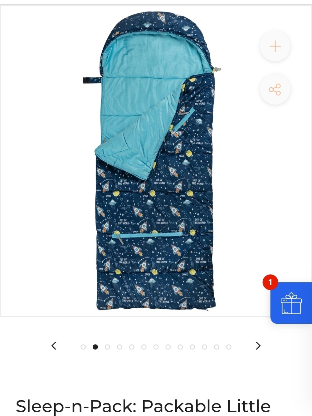 Packable Little Space Rocket Sleeping Bag - Navy/Light Blue